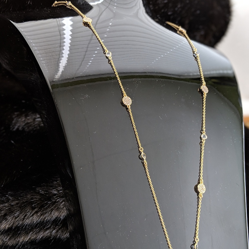 Kate Spade North Court Pavé Disc Gold Necklace nwt